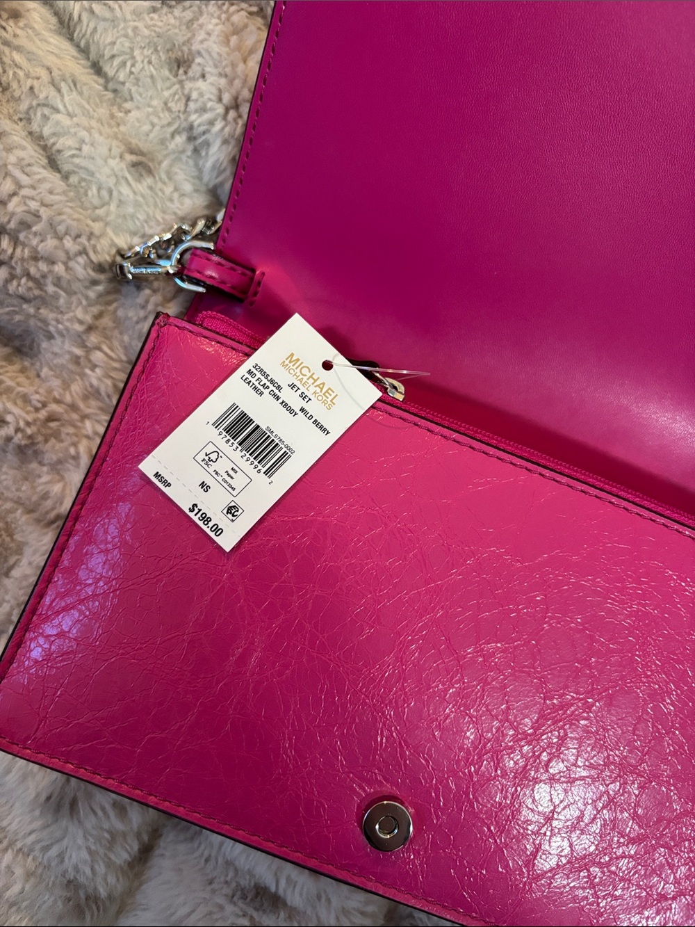 Michael Kors Jet Set Leather Medium Flap Chain Crossbody in Wild Berry - Picture 4 of 9